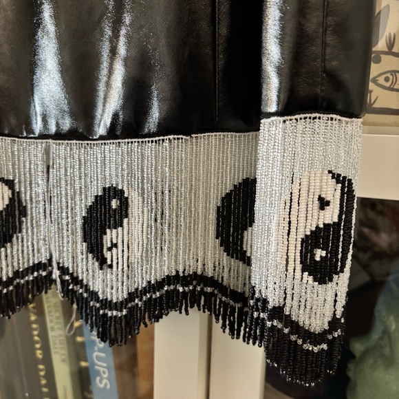 Staud Vegan Leather Dress with Yin Yang Beaded Fringe Hem size 8 fits small - Picture 2 of 5